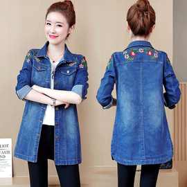 新款女装风衣春秋牛仔外套女中长款中年妈妈装秋装百搭牛仔衣