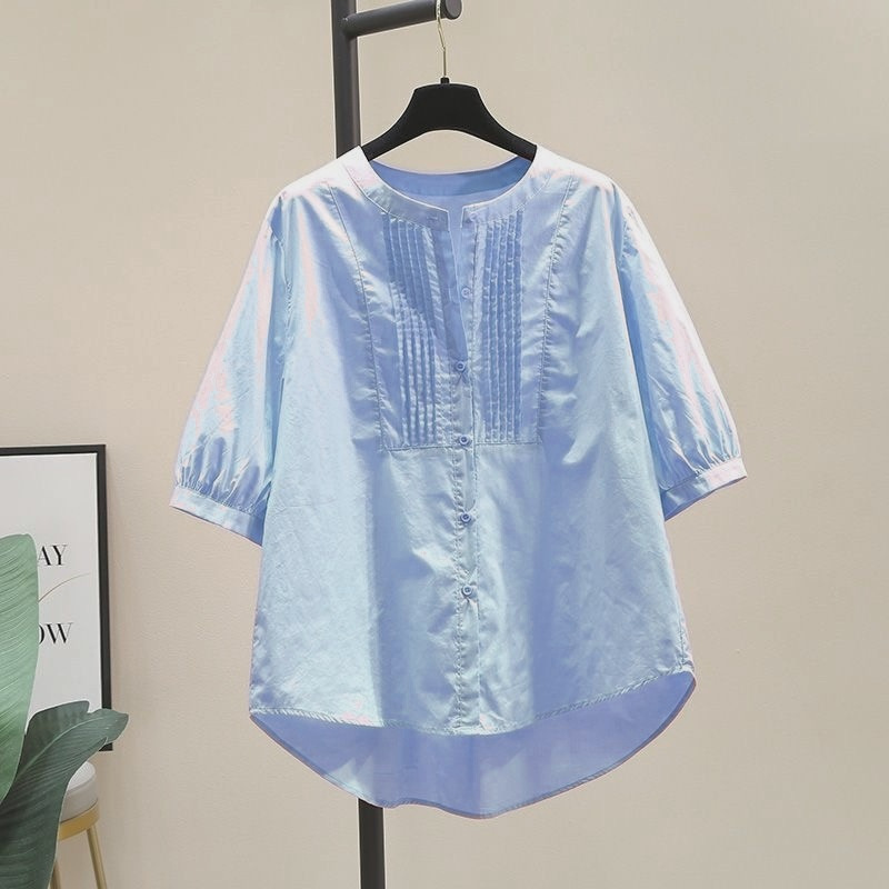 お腹をカバーする女性用トップス、ファッショナブルな太った女性の服、2025年夏の新しい太った女の子の大きいサイズのシャツ|undefined