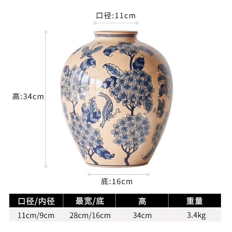 풍부한 파란색과 흰색 도자기 꽃병 대형