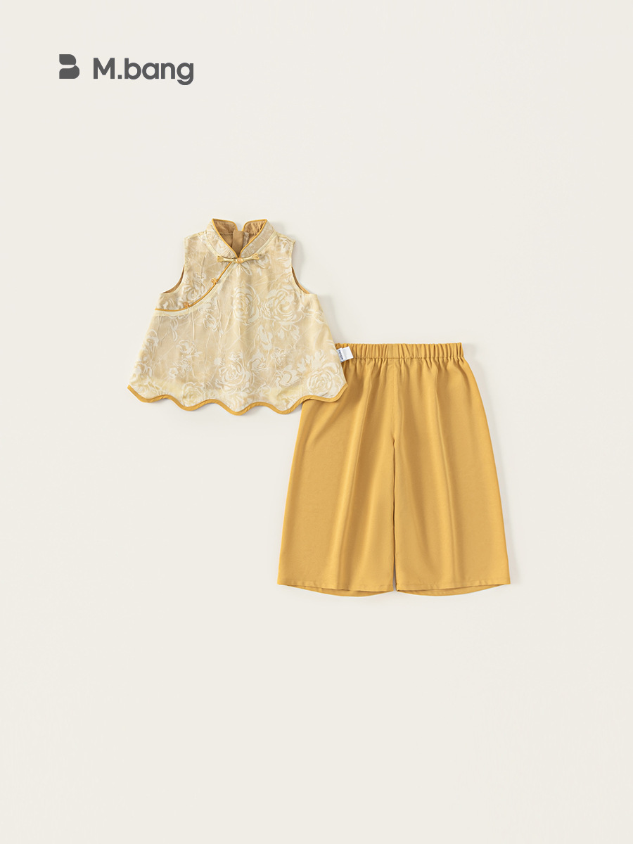 Youbao ropa para niños verano estilo nacional ropa para niños tesoro femenino de dos piezas pantalones anchos sin mangas chinos traje Hanfu para niñas