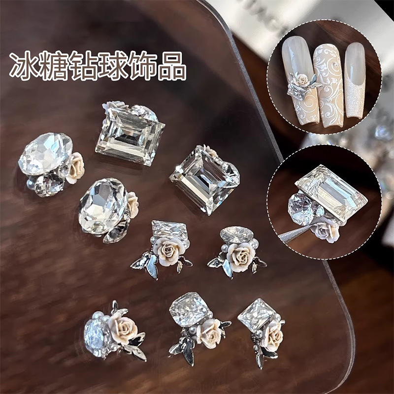 Rose Zircon Finished Product Stacked Rhinestone Nail Art Jewelry K9 High-Quality Pigeon Egg Camellia Flower Stacked Rhinestone Accessories