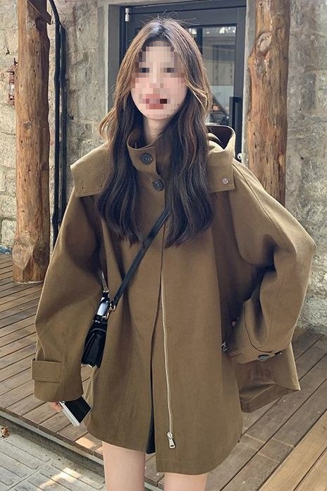 美拉德工装外套女春秋冬2025新款宽松连帽中长款廓形斗篷休闲风衣