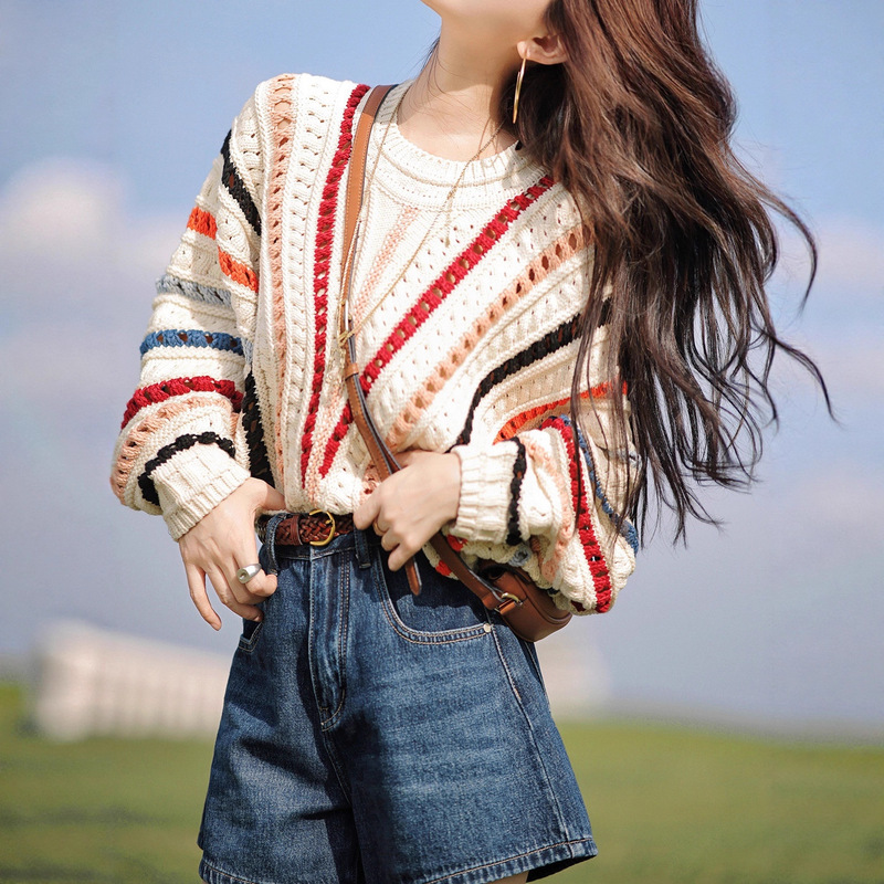 ｜Rainbow Color Series Sweaters｜2025 New Girly Style Cut Out Crochet Tops for Early Autumn Laziness