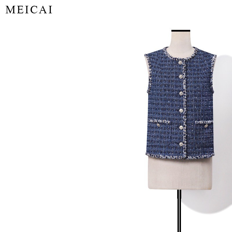 New Style Chanel-Inspired Round-Neck Tweed Color-Block Woven Versatile Slim-Fit Layered Vest Top for Women New Style Chanel-Inspired Round-Neck Tweed Color-Block Woven Versatile Slim-Fit Layered Vest Top for Women