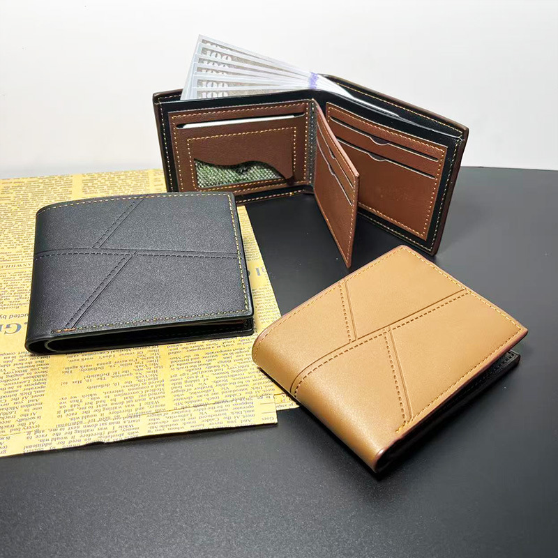 Cross-Border New Men's Short Multifunctional Wallet Solid Color Simple Portable Pocket Coin Purse Pu Leather Manufacturer