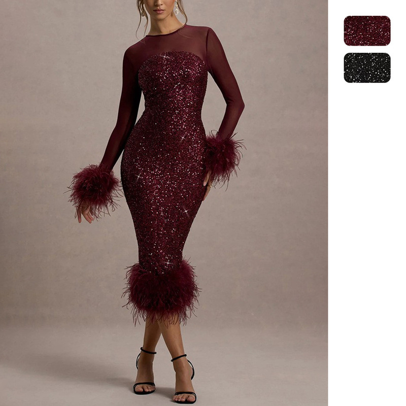 Independent station Amazon European and American women's cross-border party dress dress long sleeve sequins fashion tight female 8103 Independent station Amazon European and American women's cross-border party dress dress long sleeve sequins fashion tight female 8103
