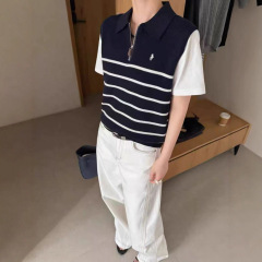 韩版时髦设计感休闲针织上衣女2025早秋新款假两件宽松修身T恤