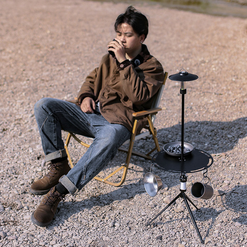 Outdoor retractable round table aluminum alloy detachable table camping dining table tableware storage rack portable lift dining table