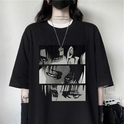 New Arrival Attack on Titan Japanese Anime Women's T-Shirt, Summer Style, Harajuku Loose Gothic Design with Round Neck