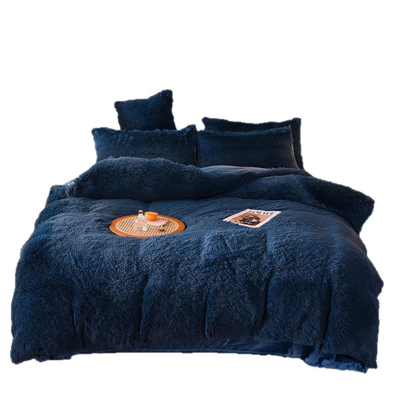 Sábana de cuatro piezas para cama de terciopelo de visón grueso, funda de edredón de felpa cálida de invierno, juego de cuatro piezas de terciopelo de cristal de color sólido