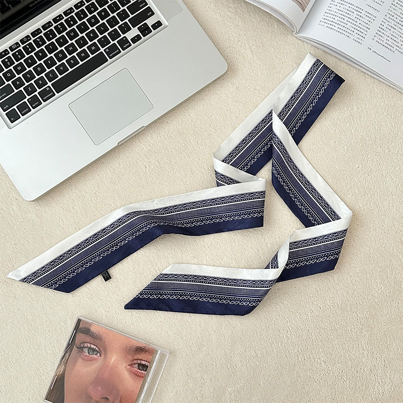 Pañuelo de seda, banda larga, sensación de alta calidad, bufanda pequeña decorativa, bolsa de toalla de seda, envuelta, pañuelo floral, cinta para el cabello, serpentín para el cabello