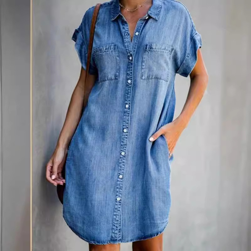 Amazon Wish AliExpress Europe and the United States hot selling solid color denim casual dress