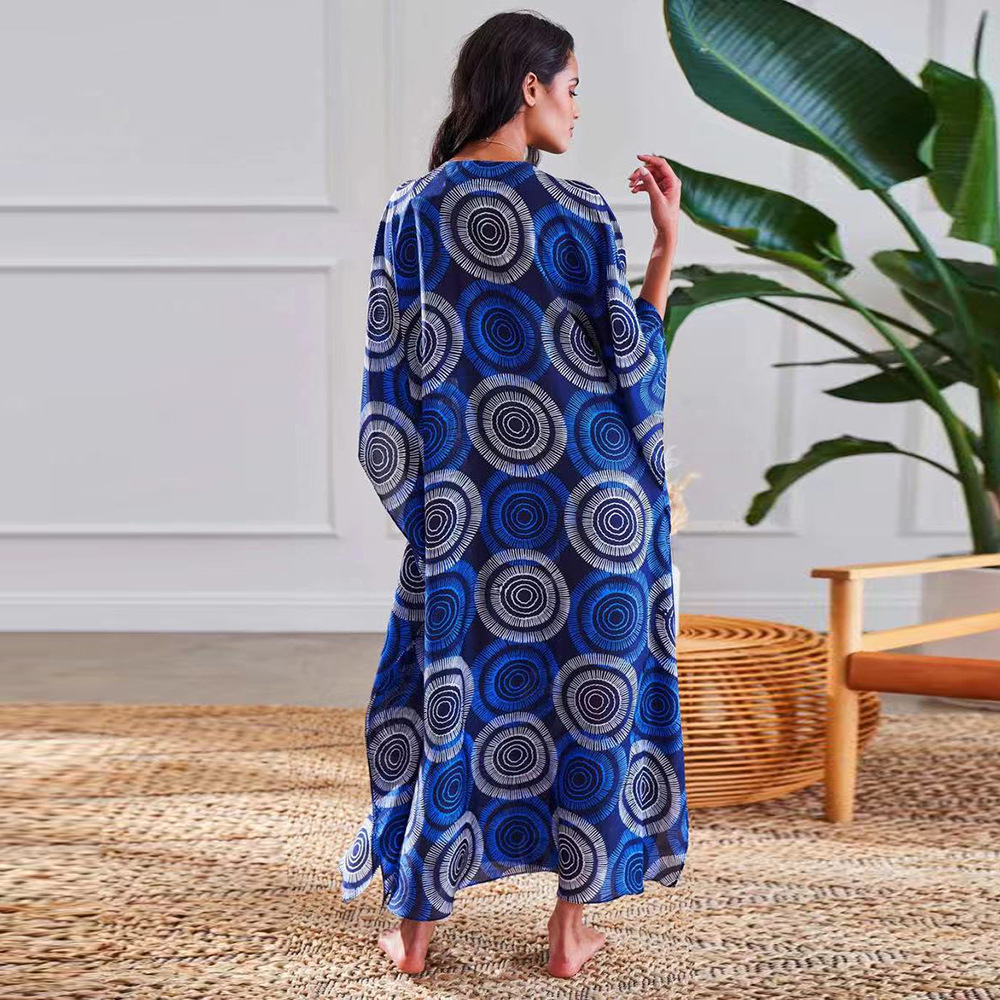 2023 nuevo transfronterizo europeo y americano impreso playa blusa vacaciones suelta más tamaño traje bikini protector solar camisa 2303