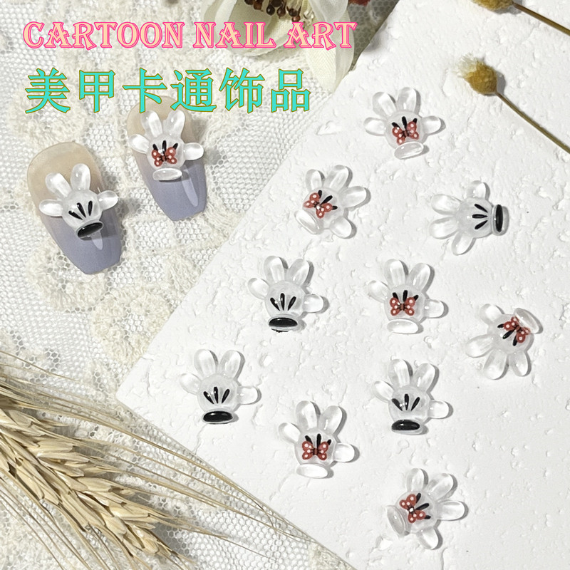 Cross-Border Mickey Gloves Cartoon Nail Art Accessories Wholesale Creative Cute Palm Resin DIY Finger Nail Accessories