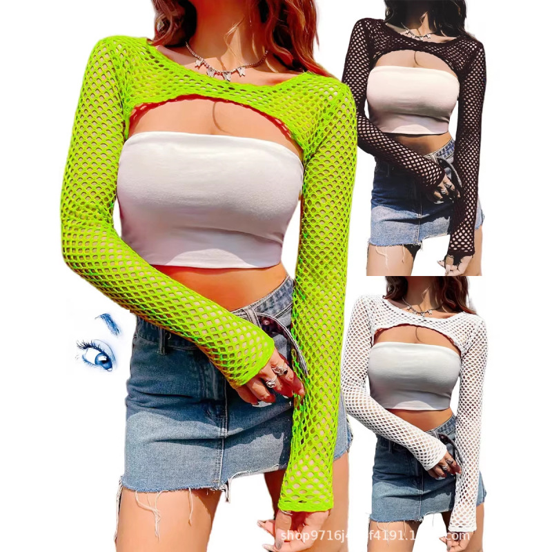 2026 Summer Amazon Mesh Top European and American Hollow Out Mesh T-Shirt Y2K Cross-Border Women's New Fashion Hot Girl T-Shirt