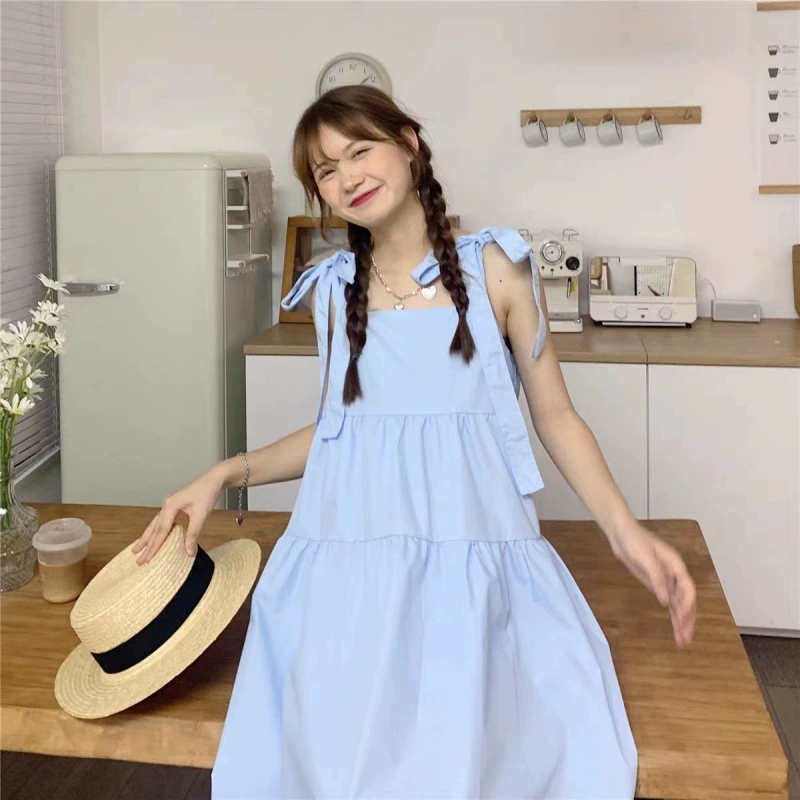Саня путешествия носить и фотографировать Приморский праздник пляжное платье супер фея молодой маленький белый ремень платье женщин