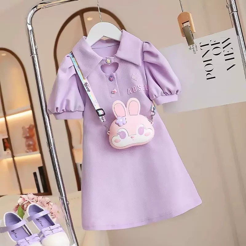 Girls dress Summer New Children's Korean Style Puff Sleeve Dress Girls Princess Dress Summer Dress Sweet Style Dress