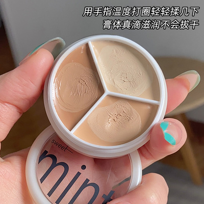 sweet mint Tricolor Concealer cover speckle Acne dark under-eye circles Tears ditch Trimming Foundation cream Makeup