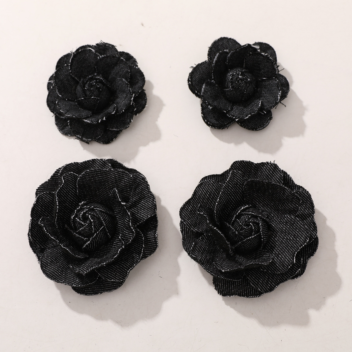 辣妹風黑色小號牛仔布藝立體玫瑰花DIY手工百搭髮飾服裝輔料配件