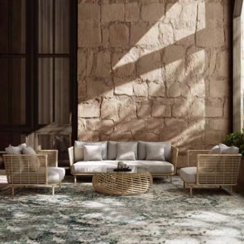 sofá de caña al aire libre patio ocio balcón al aire libre silla de caña protector solar impermeable alojamiento residencial sala de sol combinación