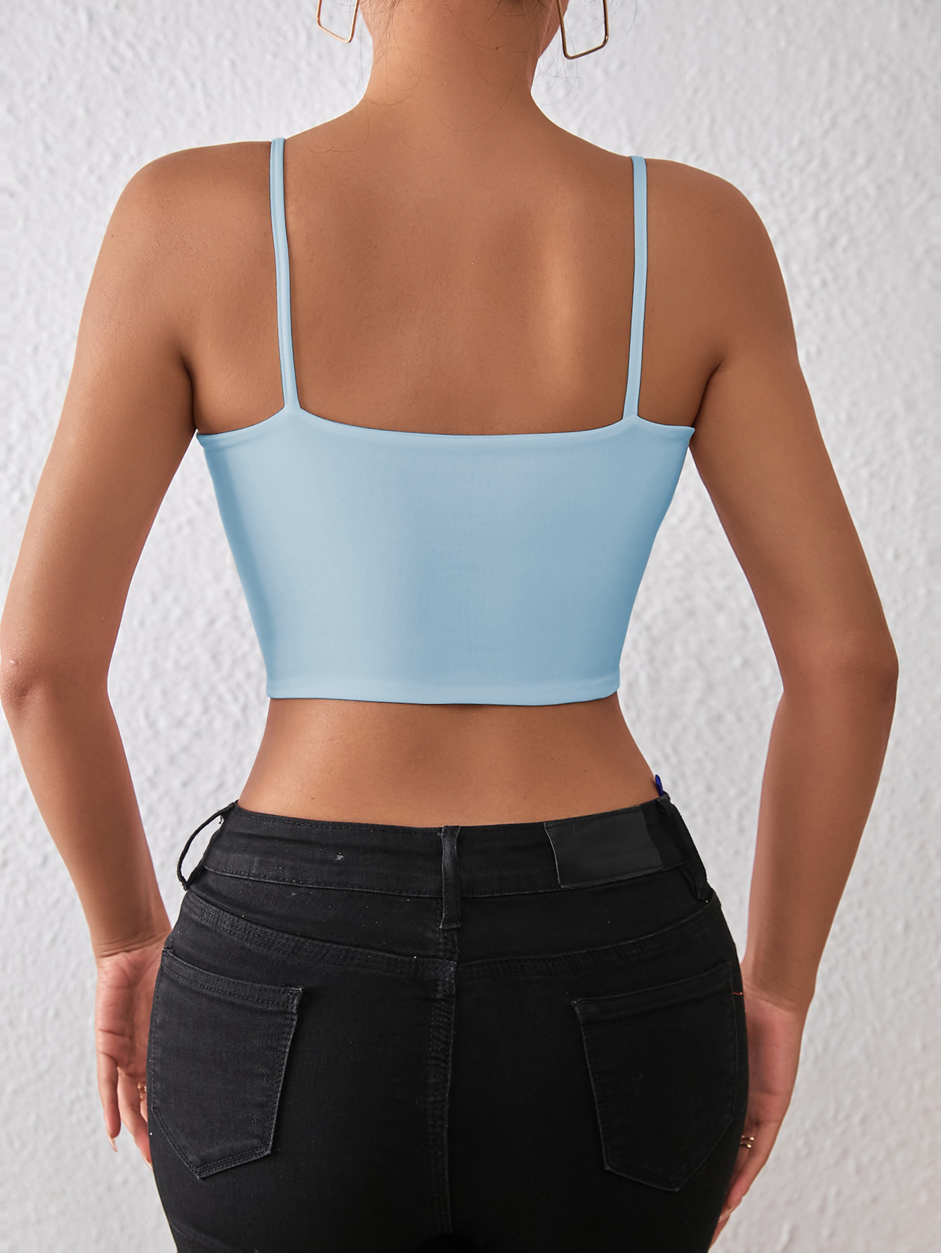 105g Weight Polyester Fabric Type Short Top Length Camisole Tops Type Holiday, Daily, Date Occasion Strap Neckline Slim Fit Type Solid Color Pattern Summer Season Women's Gender Backless Design Sexy Style Wholesale Women's Sexy Solid Color Backless Tank Tops 31