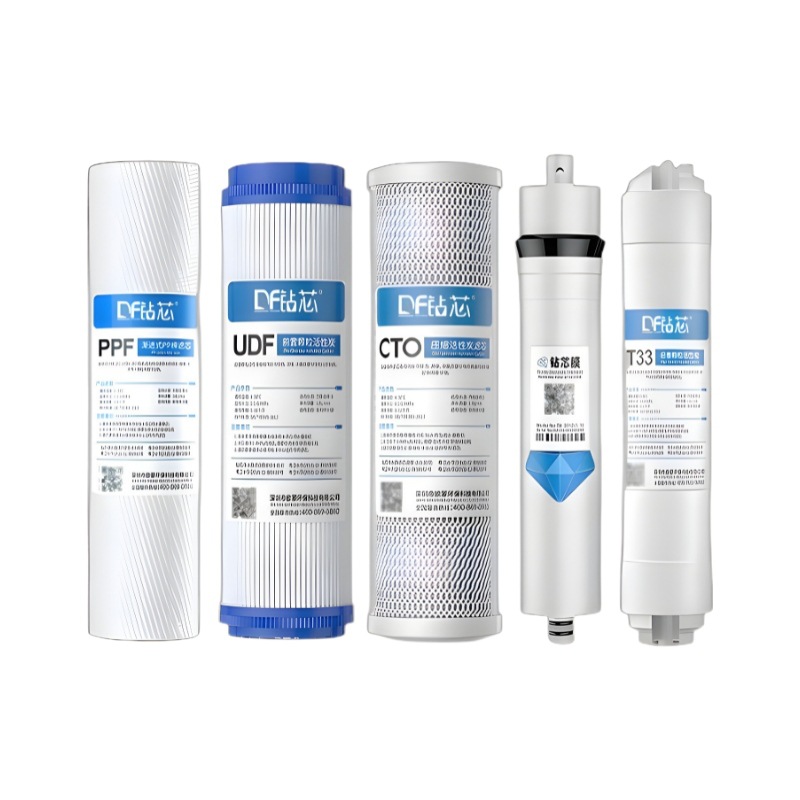 Juego de elemento filtrante purificador de agua 10 pulgadas boca plana universal PP algodón granular carbón activado membrana de ultrafiltración membrana RO carbón inhibidor de incrustaciones