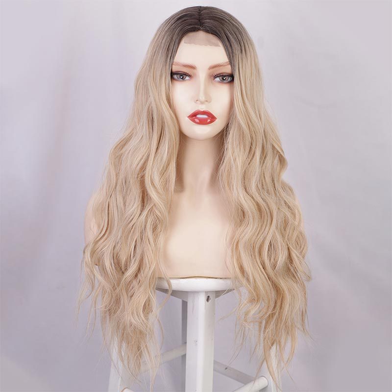 Wig European And American Ladies Wig Front Lace Small Lace Chemical Fiber Long Curly Hair Big Wave Wigs Wig Head Cover display picture 1