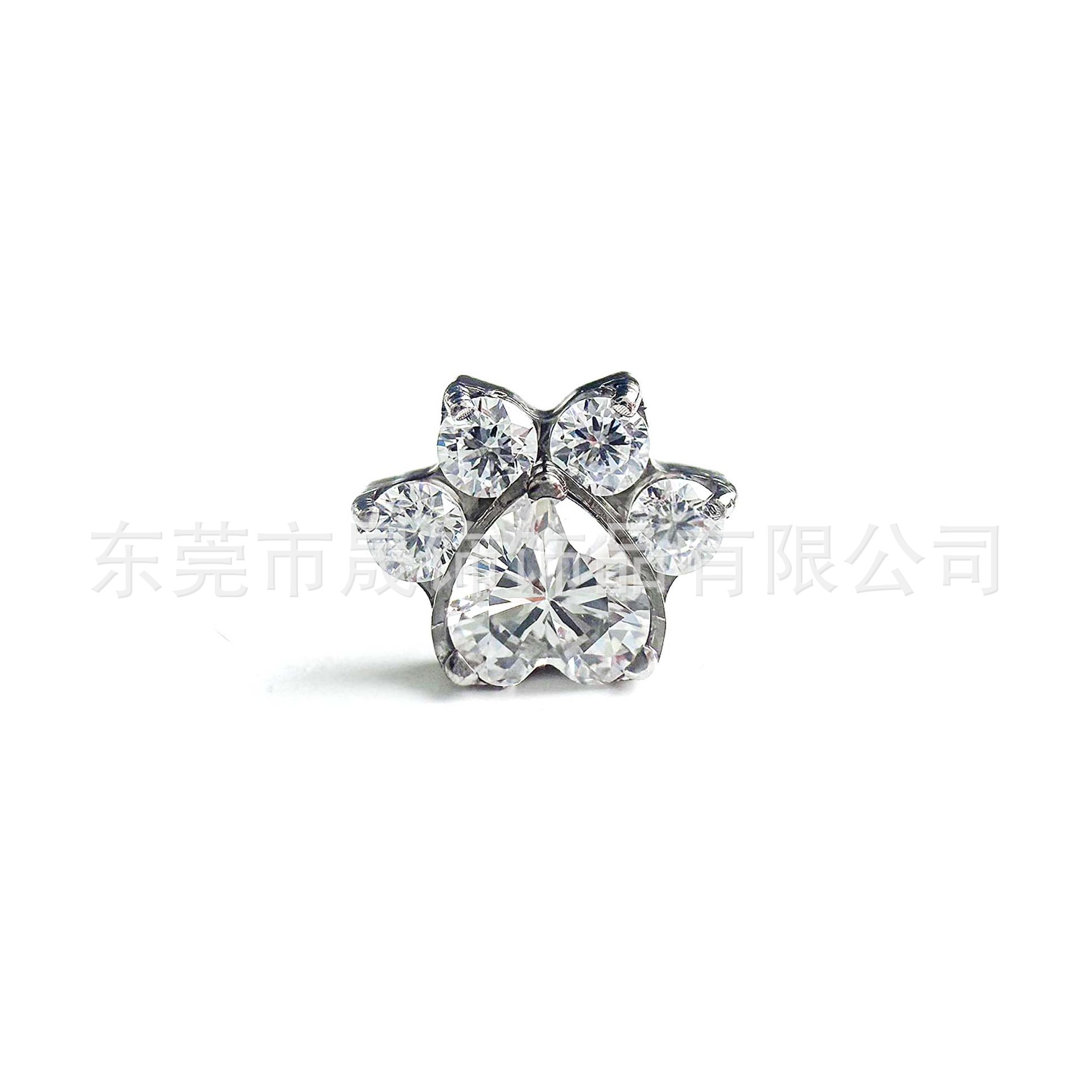F136 Titanium 满 Diamond 桃 Heart Cat Paw Studded Cubic Zirconia Ear Stud G23 Implant Grade Titanium Labret Stud 人体 Piercing Jewelry Helix Cartilage Stud