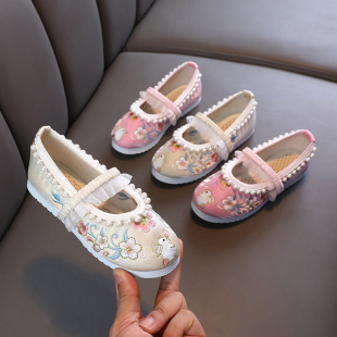 Hanfu Embroidered Shoes Girls' Old Beijing Cloth Shoes Ethnic Style Ancient Costume Embroidered Shoes Ox-tendon-soled Children's Dance Shoes Children's Shoes
