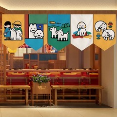 動物の三角旗の短いカーテンの台所のカーテンのカーテンは部屋の玄関を遮断して穴を開けないでマジックテープを貼ってカーテンを飾ります。
