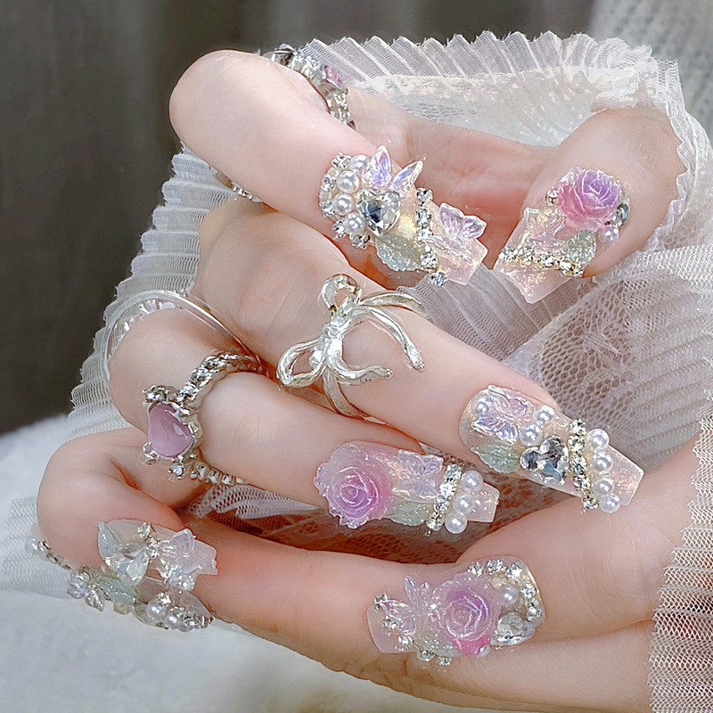 New Wearable Nail Patches, Accessible Luxury, Sparkling Flower Nail Patches, Fairy Fashion, High-End Fake Nail Patches U74