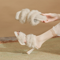 973-F11法式高跟鞋毛毛鞋性感絨毛外穿2023年新款晚風氣質毛拖鞋