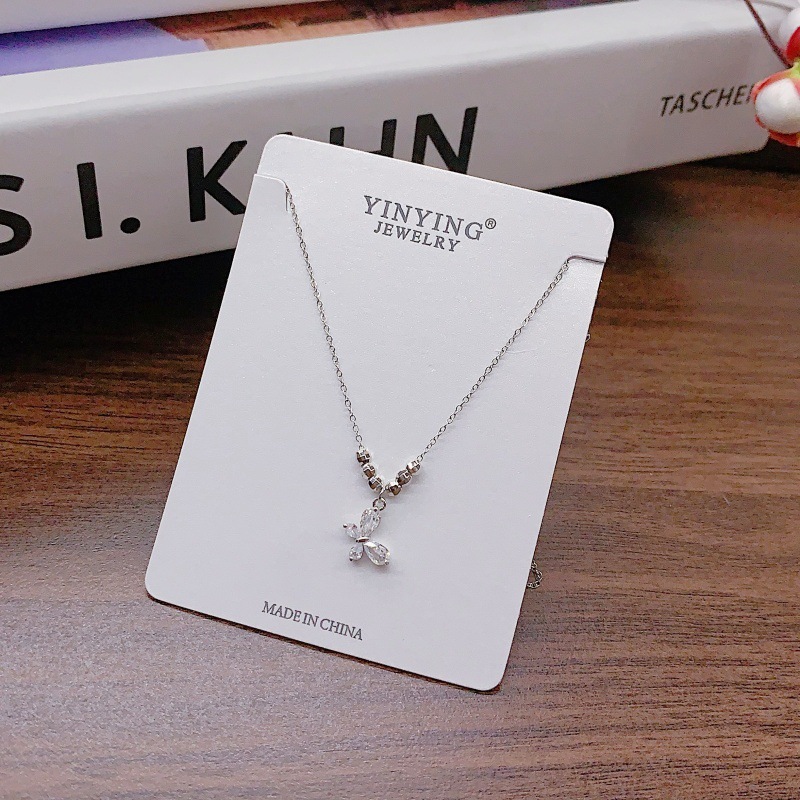 실버 비즈 지르콘 나비 펜던트