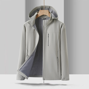 2025 Spring and Autumn New Men's Solid Color Fashionable Outdoor Soft Shell Single Shock Hat Detachable Coat