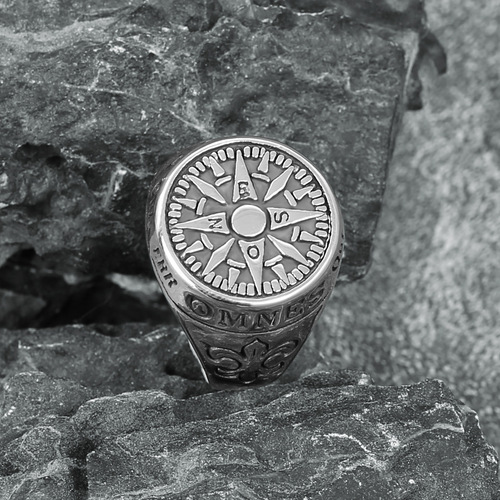Viking Compass Titanium Steel Ring Retro Viking Ring Trendy Letter Ring Men's Stainless Steel Ring