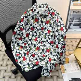 跨境美式复古条纹衬衫新款慵懒风设计感宽松休闲外套潮CY3013
