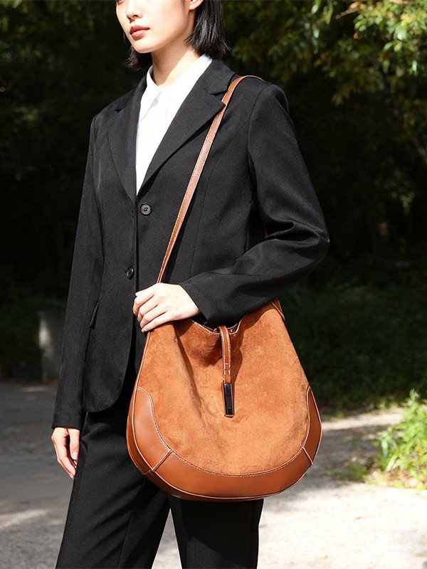 2025 Autumn/Winter Trend Women's Soft Suede Equestrian Bag, Top Handle, Stylish Armpit Bag, Suitable For Commuting, Brunch And Daily Wear_voghion.com