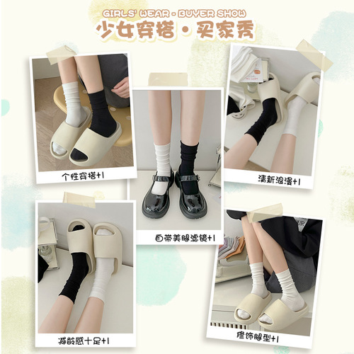 Japanese good-matching white long socks for women, simple soft mid-calf socks, cotton ins trendy summer thin pile socks