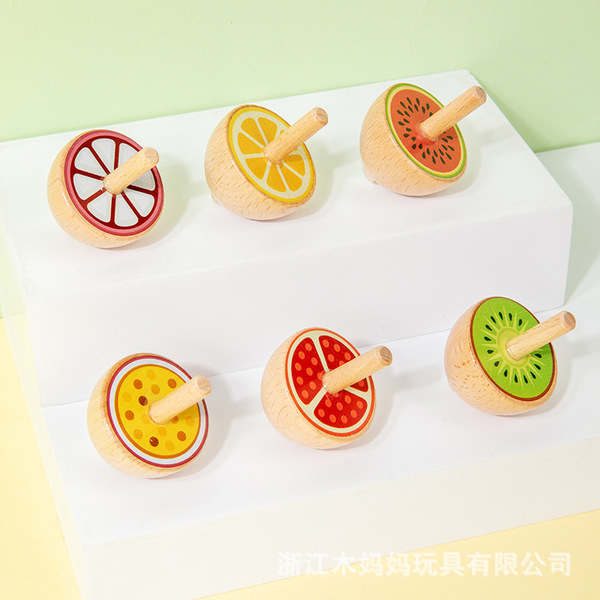 wooden interactive rotating spinning top for hand-eye coordination