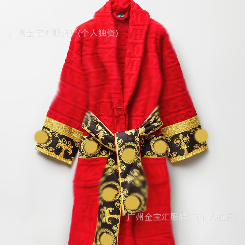 Luxurious and Noble Pure Cotton Ultra-Thick Couple's Bathrobe, V-Neck, Comfortable and Casual Home Robe, Morning Robe, Bathrobe for Men and Women