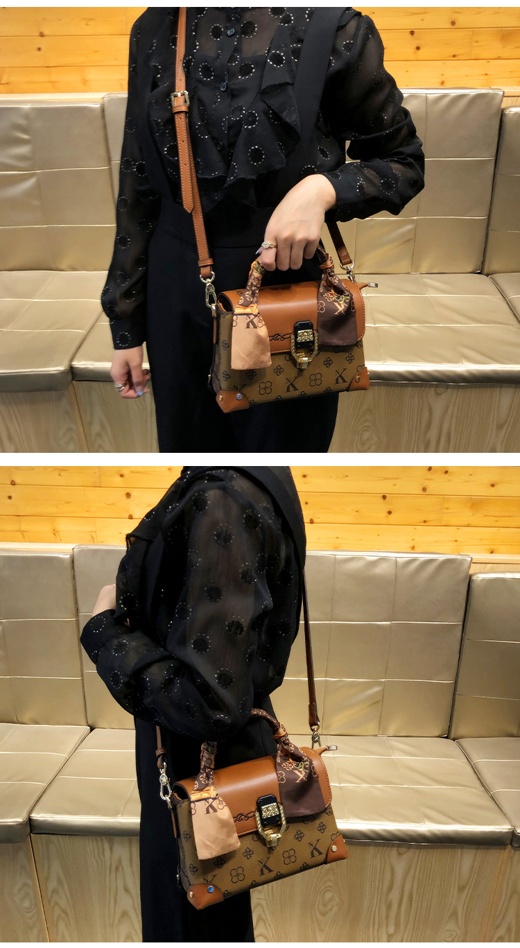 Túi xách tay da thật nữ dáng vuông nhỏ đeo chéo một vai — NK/màu ghép, NK/nâu, Ghép/đen, Giao hàng không kèm hộp quà chi tiết 11