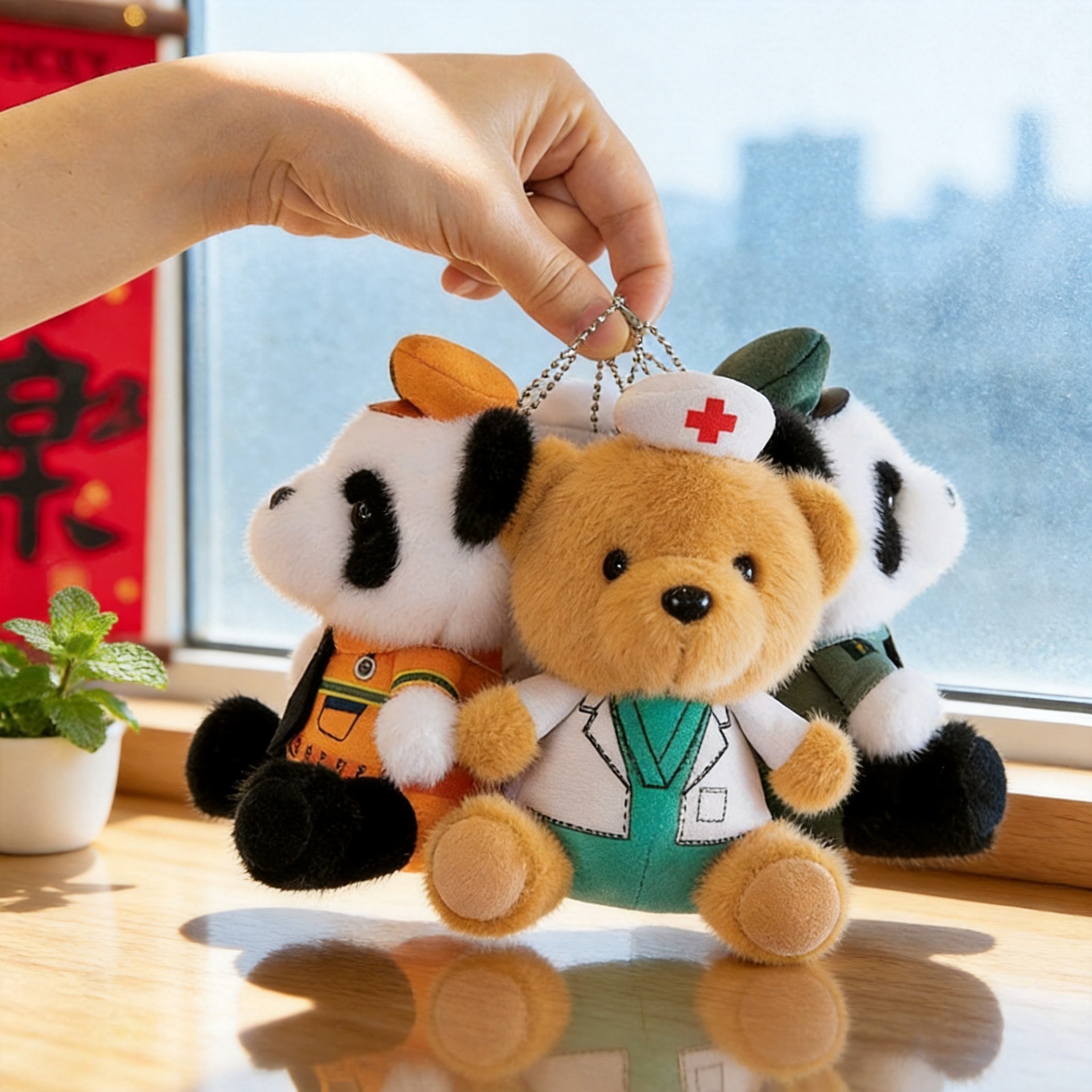 Colgante de peluche de oso de policía pequeña muñeca de peluche colgante de muñeca bolso colgante de llaver colgante de policía de tráfico oso pequeño colgante