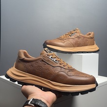 欧洲站男鞋头层牛皮休闲单鞋黄色皮鞋平底系带轻便舒适潮鞋男鞋子