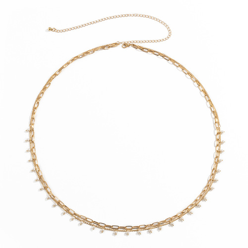 Temperament and fashionable imitation pearl tassel double-layer waist chain, simple cross chain body chain for women, European and American cross-border jewelry