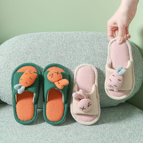 Girls slippers autumn children's linen spring and autumn boys and girls baby home parent-child floor cotton and linen non-slip soft bottom