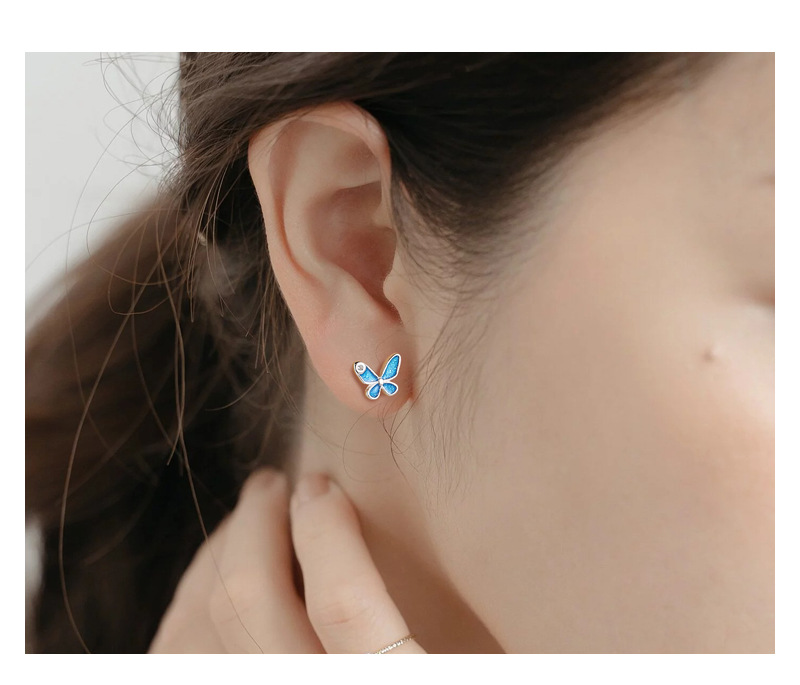 Fashion Butterfly Silver Plating Inlay Zircon Ear Studs 1 Pair