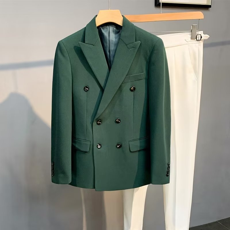 Blazer doppiopetto slim fit - Giacca casual da uomo (nero/verde/antracite/marrone) Psicologia dei colori_voghion.com
