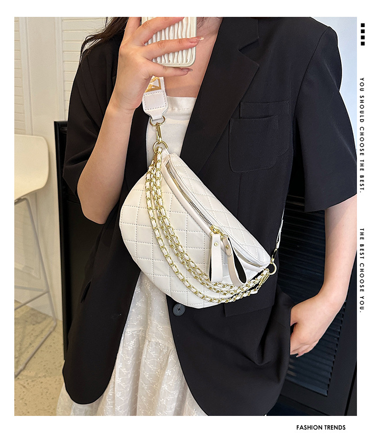Fashion waist bag 2024 summr nw chain singl crossbody, womn's chst bag, wid shouldr strap, mobil phon coin_voghion.com