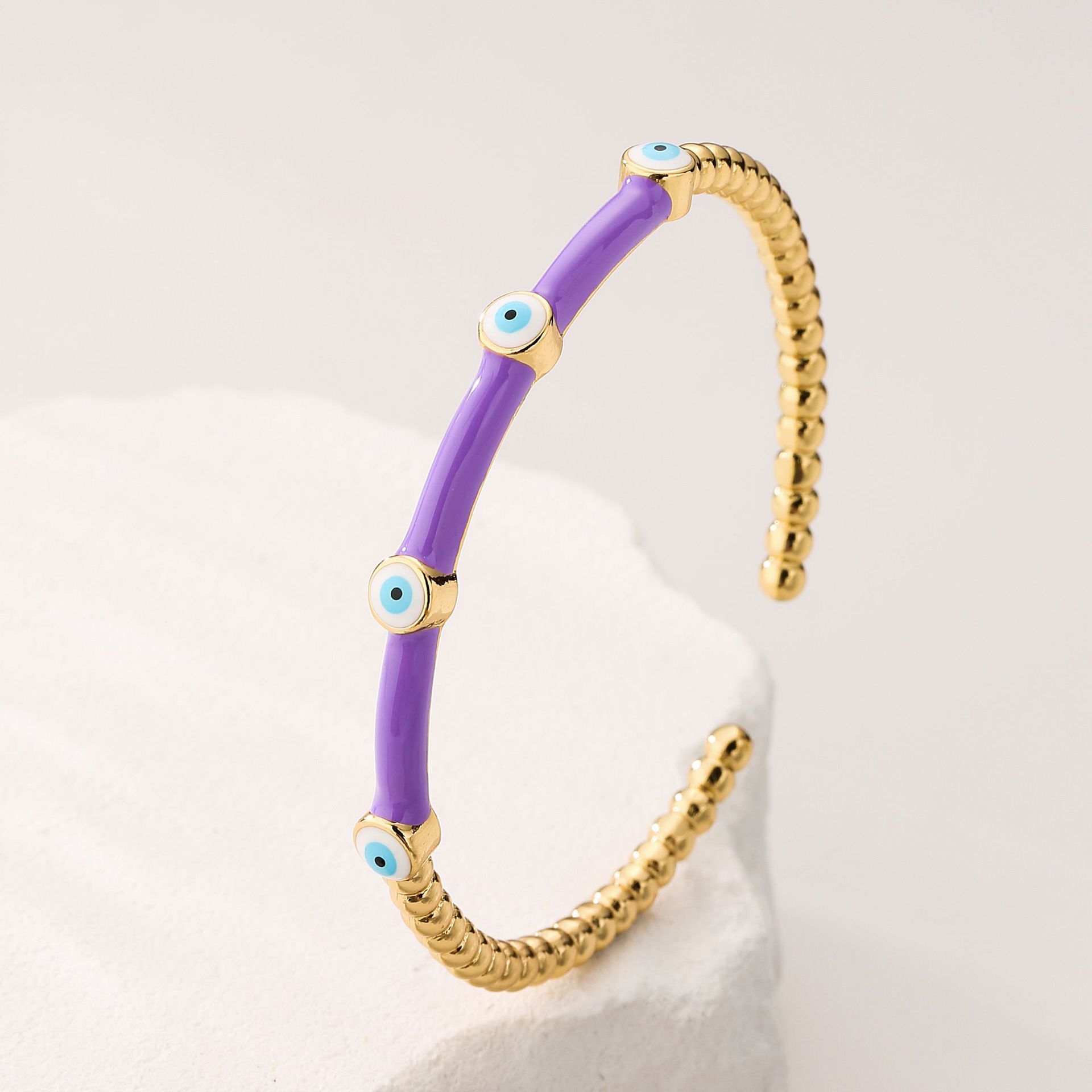 Fashion Simple Style Devilu0027S Eye Color Block Copper Bangle