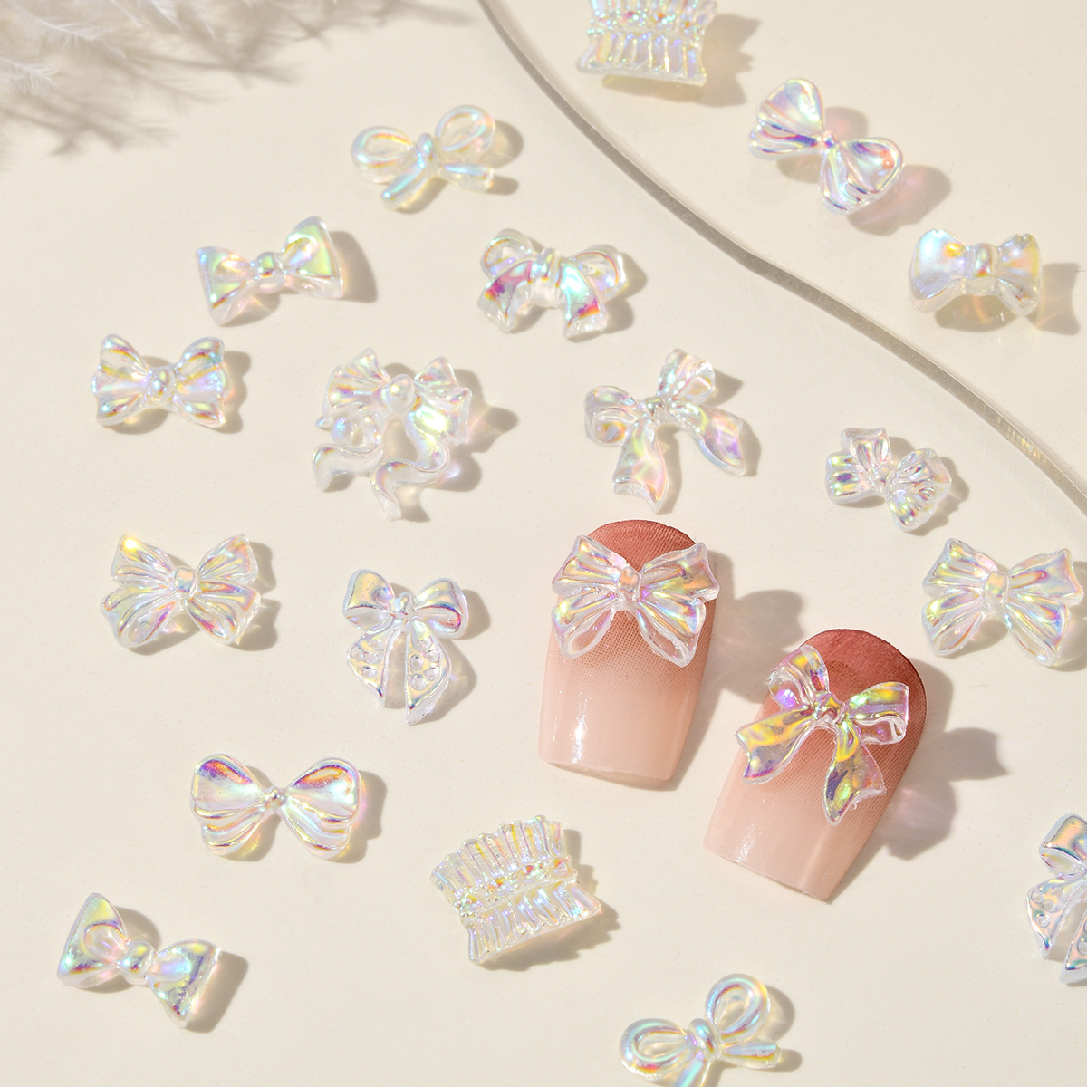 New Nail Art Jewelry Internet Celebrity Sweet Temperament Aurora Magic Color Transparent Bow Resin Nail Decoration Accessories